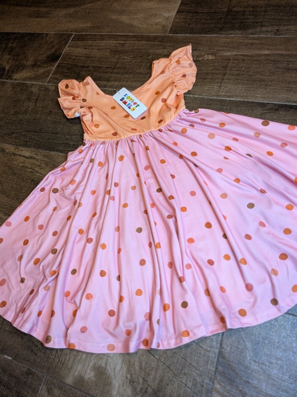 NWT Dot Dot Smile Girls Sz 3-4 Polka Dot Empire Twirl Dress Pink and Orange